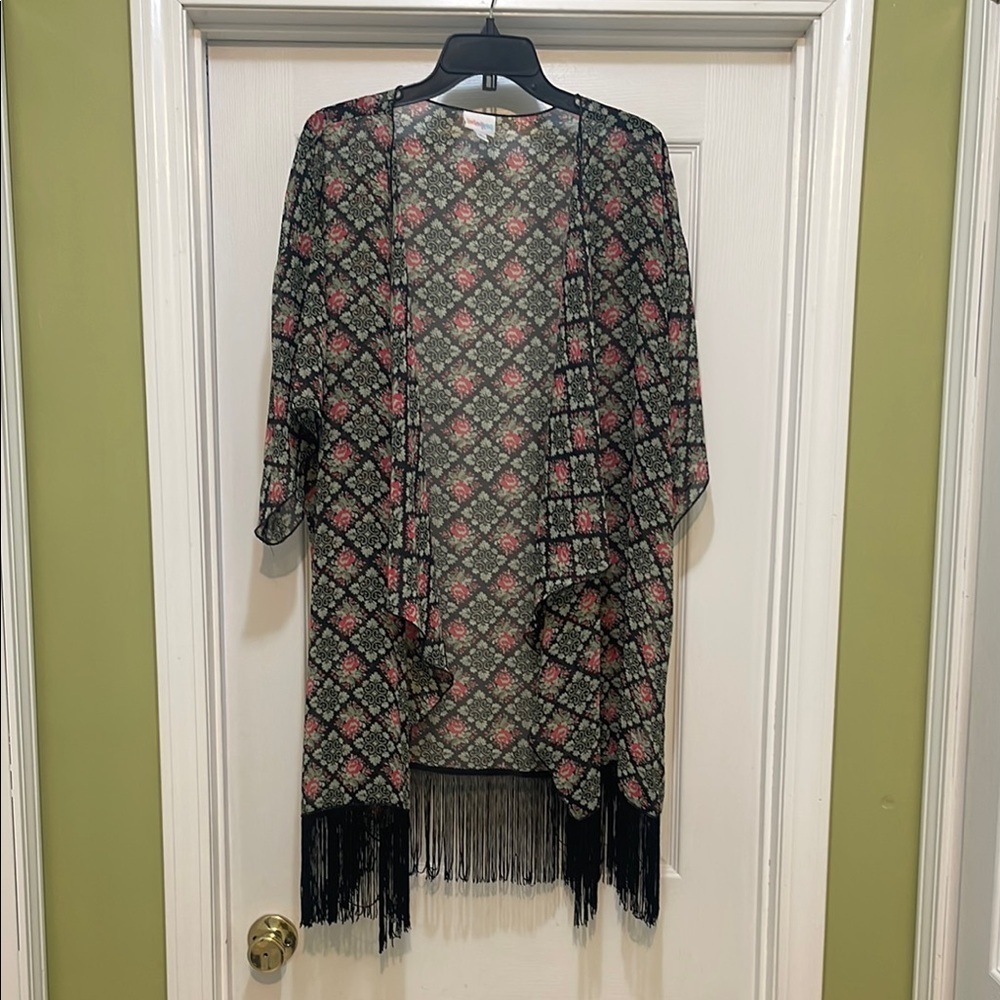 NWT LuLaRoe - Monroe kimono semi sheer with fringe - size L